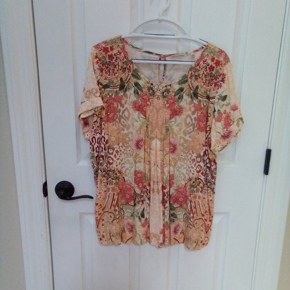 Soft Surroundings blouse, soft rayon and spandex,  peach and coral